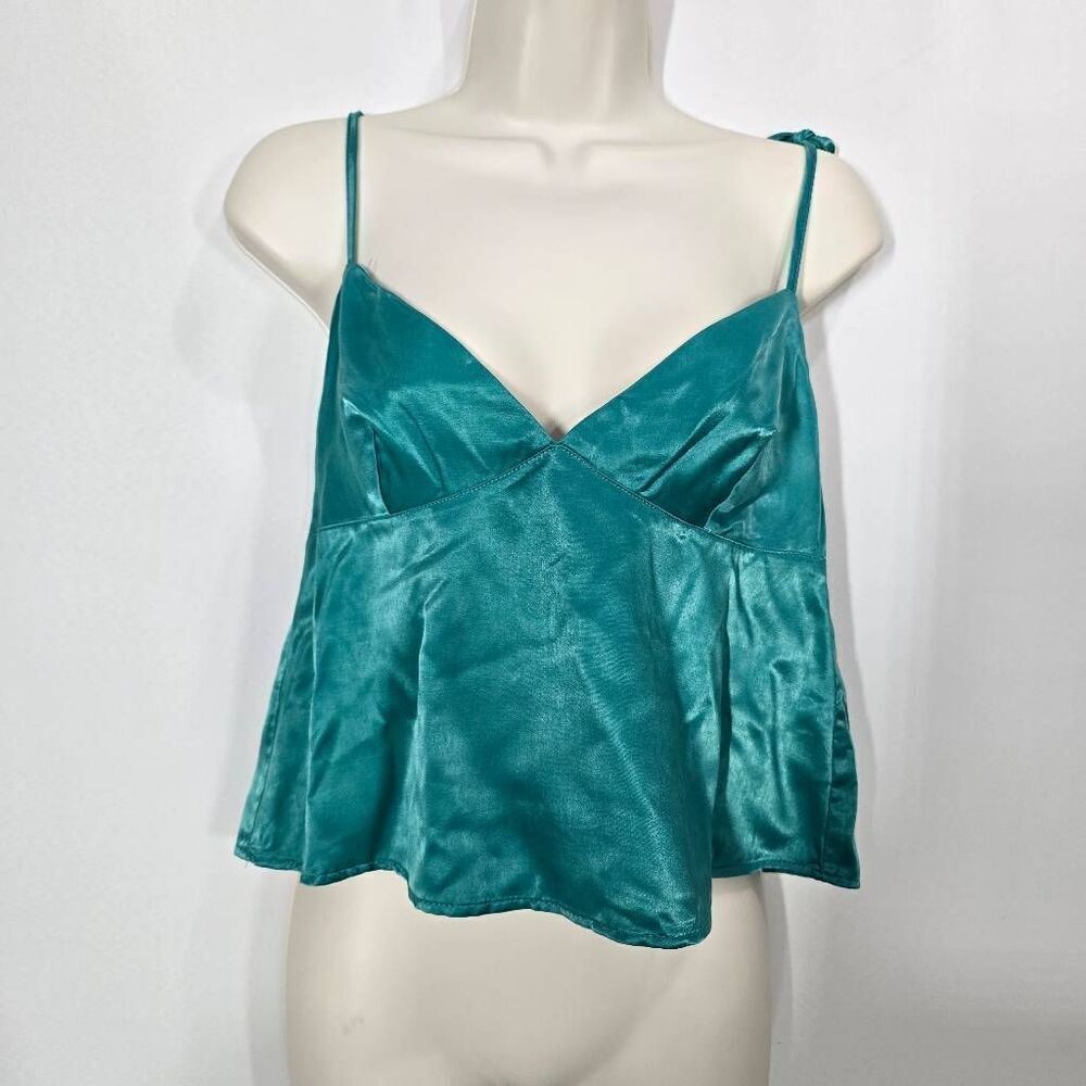 WeWoreWhat Teal Viscose Sateen Camisole Medium